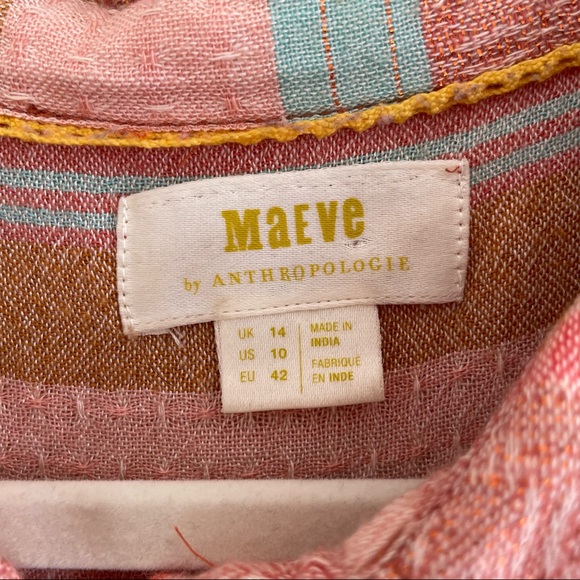 Anthropologie Maeve Calipatria Peach Coral Woven Textile Button Down Top 10 - Picture 5 of 5